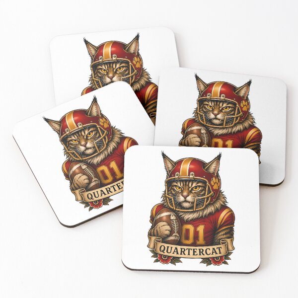 Item preview, Quartercat Football Maine Coon Traditional Tattoo designed and sold by Old's Cool Cat Studio.