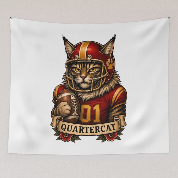 Item preview, Quartercat Football Maine Coon Traditional Tattoo designed and sold by Old's Cool Cat Studio.