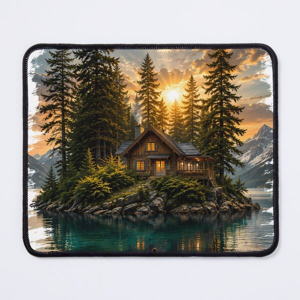 Item preview, Lake Cabin and Boat Sunrise Wilderness Art designed and sold by FutureGarb.