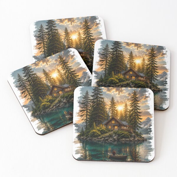 Item preview, Lake Cabin and Boat Sunrise Wilderness Art designed and sold by FutureGarb.