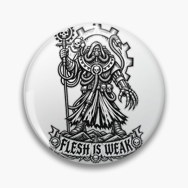 Item preview, Flesh Is Weak – Grimdark Tech-Priest Woodcut designed and sold by Cohaagens Bazaar.
