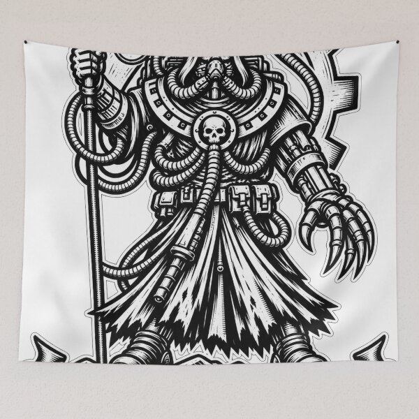 Item preview, Flesh Is Weak – Grimdark Tech-Priest Woodcut designed and sold by Cohaagens Bazaar.