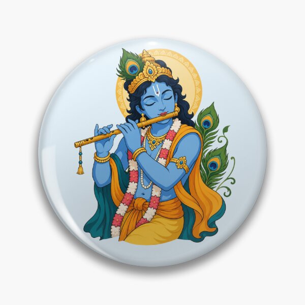 Item preview, Lord Krishna Playing the Flute | Hindu Devotional Art designed and sold by Myra365Art.