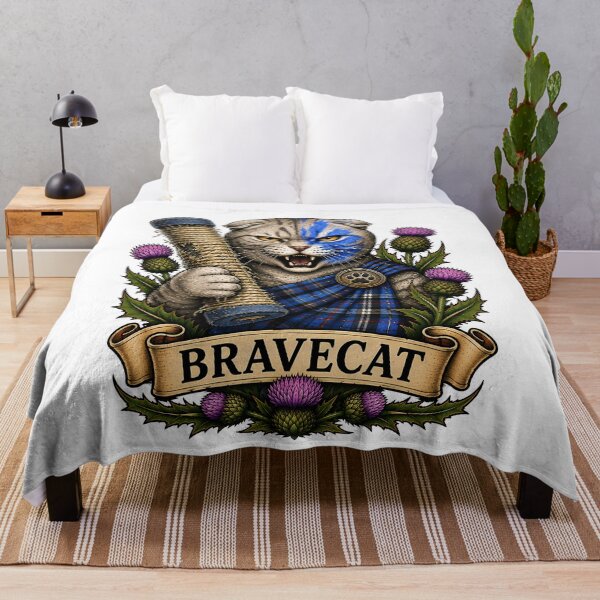 Item preview, Bravecat Scottish Warrior Cat Traditional Tattoo designed and sold by Old's Cool Cat Studio.