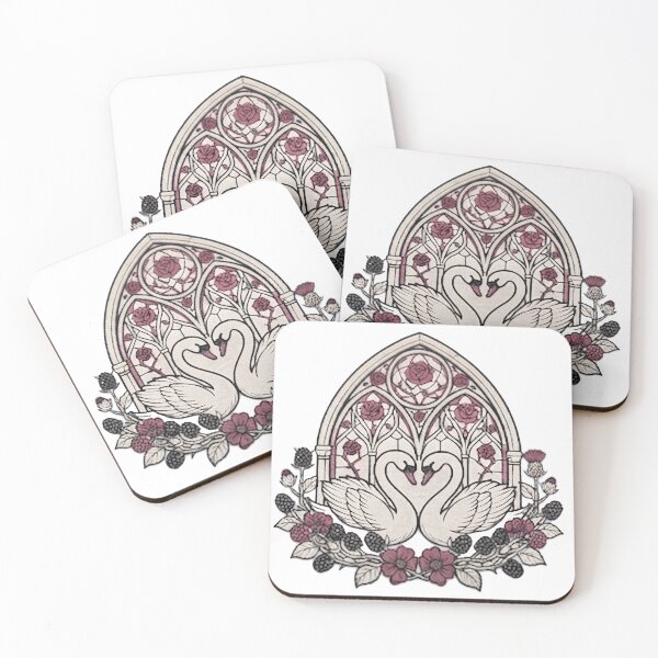 Item preview, Gothic-romance t-shirt emblem, two original swans beneath a pointed stained-glass arch, thorny wildflowers designed and sold by alex889art.