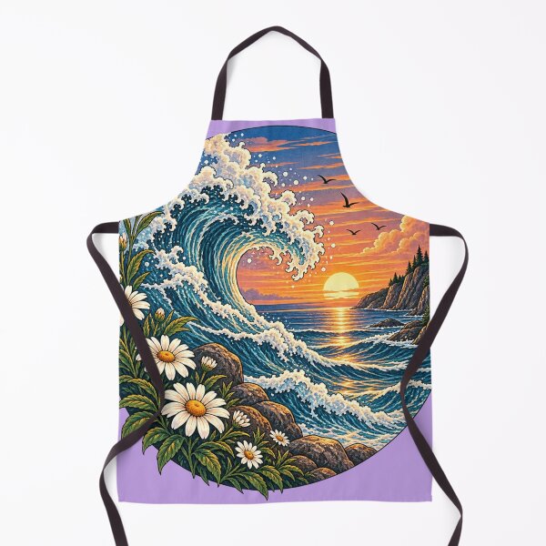 Item preview, Ocean Sunset Wave Wildflower Nature Landscape Vintage Coastal Art designed and sold by Elly-91.