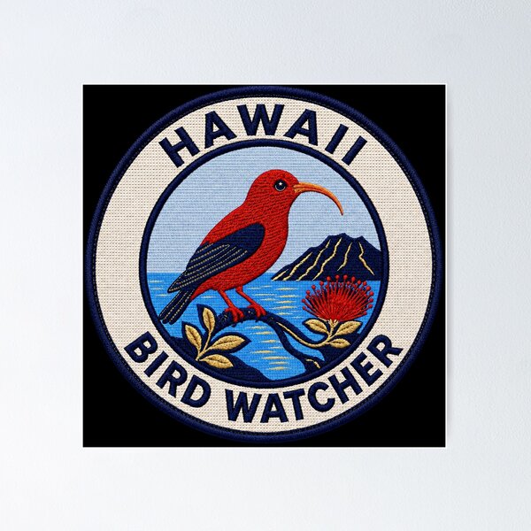 Item preview, Hawaii Bird Watcher ʻIʻiwi Honeycreeper Volcano Patch designed and sold by The-Drip-Studio.