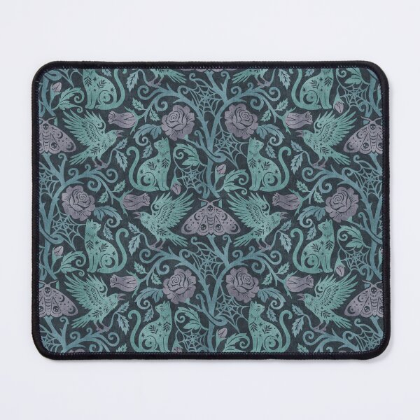 Item preview, Ornate Gothic Cats Ravens Moths And Roses In Blue and Purple on Charcoal designed and sold by EliveraDesigns.
