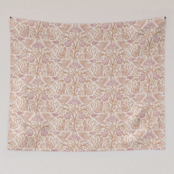 Item preview, Ornate Gothic Cats Ravens Moths And Roses In Beige And Dusty Rose designed and sold by EliveraDesigns.