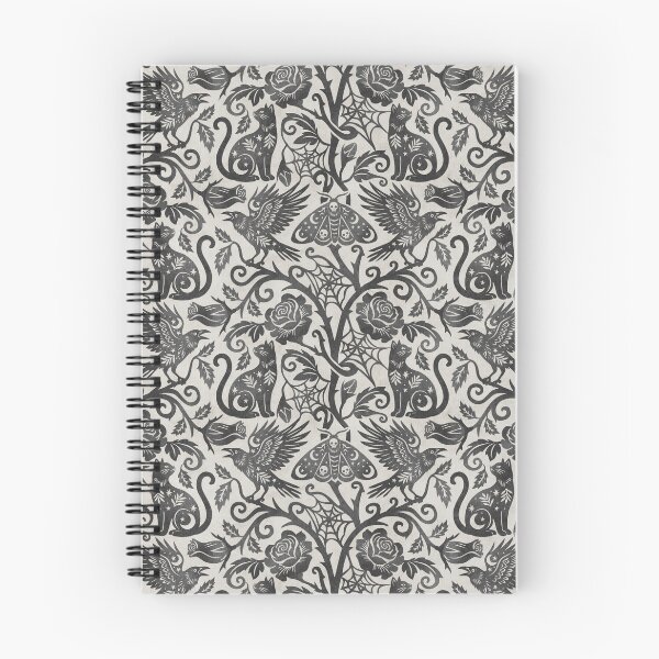 Item preview, Ornate Gothic Cats Ravens Moths And Roses In Charcoal On Cream designed and sold by EliveraDesigns.