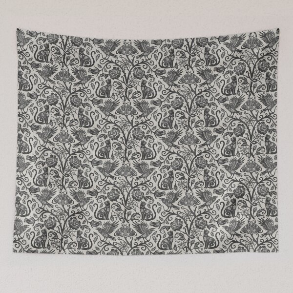Item preview, Ornate Gothic Cats Ravens Moths And Roses In Charcoal On Cream designed and sold by EliveraDesigns.