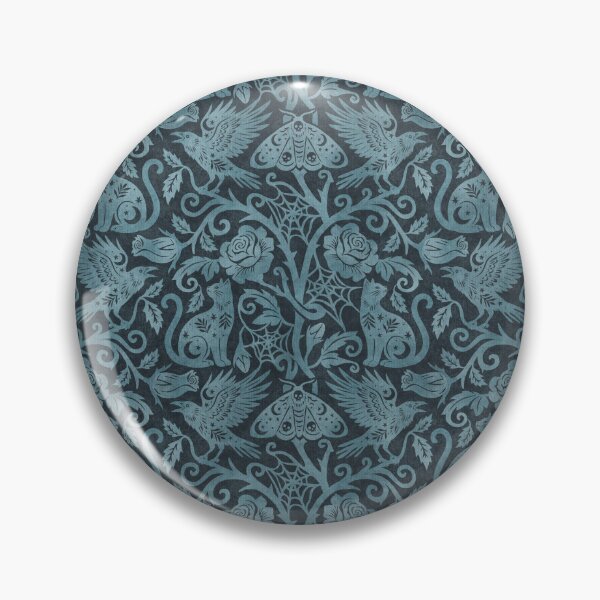Item preview, Ornate Gothic Cats Ravens Moths And Roses In Dark Blue On Charcoal designed and sold by EliveraDesigns.