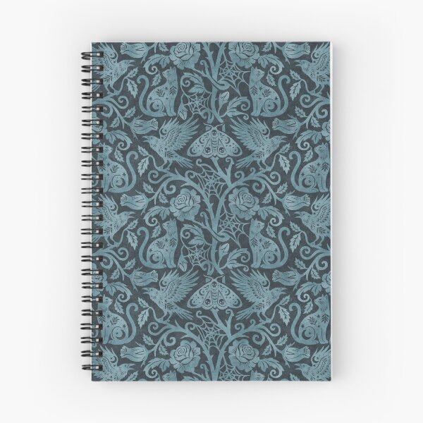 Item preview, Ornate Gothic Cats Ravens Moths And Roses In Dark Blue On Charcoal designed and sold by EliveraDesigns.