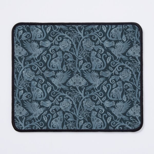 Item preview, Ornate Gothic Cats Ravens Moths And Roses In Dark Navy Blue designed and sold by EliveraDesigns.