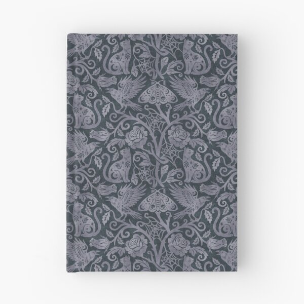 Item preview, Ornate Gothic Cats Ravens Moths And Roses In Plum On Charcoal designed and sold by EliveraDesigns.