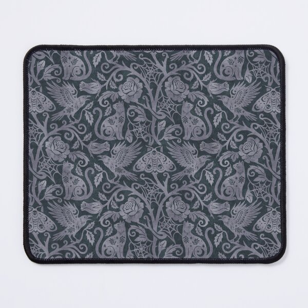 Item preview, Ornate Gothic Cats Ravens Moths And Roses In Plum On Charcoal designed and sold by EliveraDesigns.