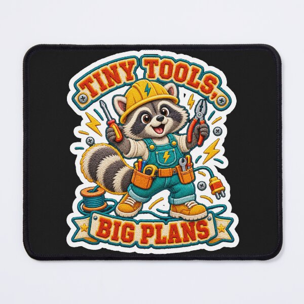 Item preview, Tiny Tools Big Plans Raccoon Electrician – Labor Day Faux Chenille Patch designed and sold by Jaani-T.