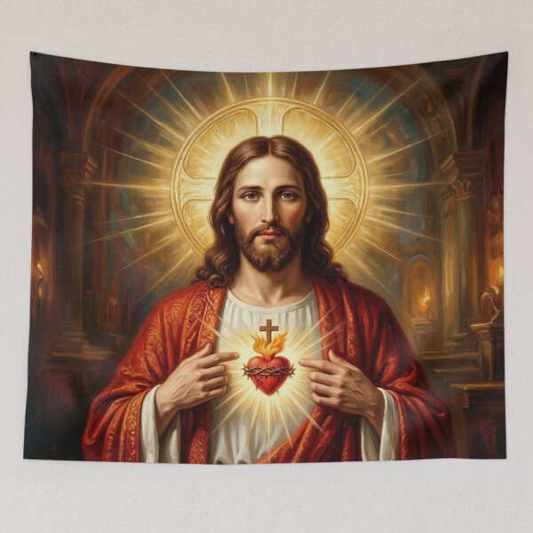 Item preview, Sacred Heart of Jesus Illuminated Catholic Art designed and sold by MantoSagrado.