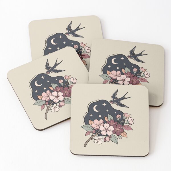 Item preview, Vintage Swallows Blossoms Celestial Night designed and sold by MythicCotton.