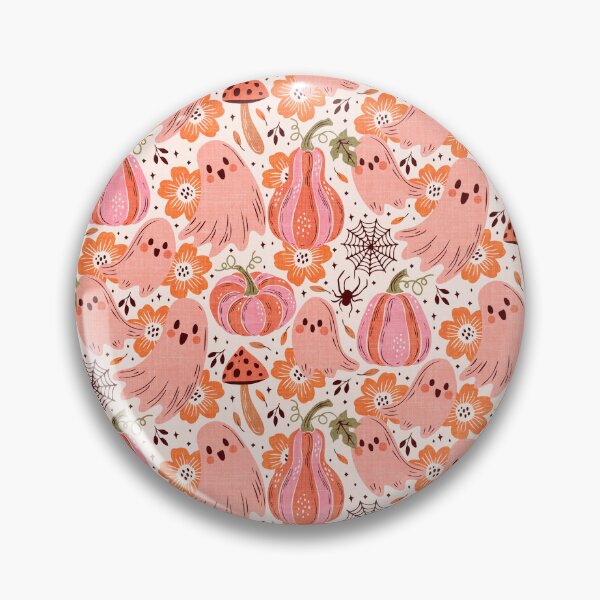 Item preview, Cute Halloween Ghosts With Pumpkins and Mushrooms in Pink and Orange designed and sold by EliveraDesigns.