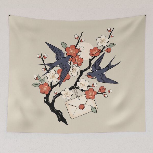 Item preview, Swallows Blossoms Romantic Love Letter Art designed and sold by MythicCotton.