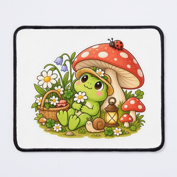 Item preview, Cute Frog Under a Mushroom in a Cottagecore Garden designed and sold by CHERRY--SHOP.