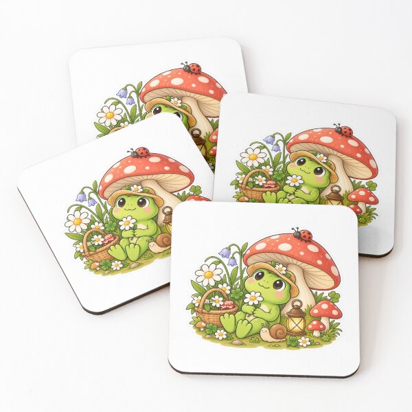 Item preview, Cute Frog Under a Mushroom in a Cottagecore Garden designed and sold by CHERRY--SHOP.