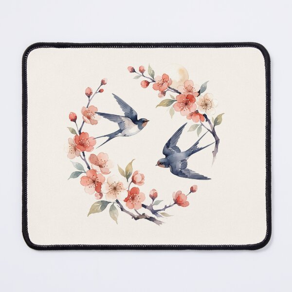 Item preview, Swallows Blossoms Watercolor Floral Wreath designed and sold by MythicCotton.