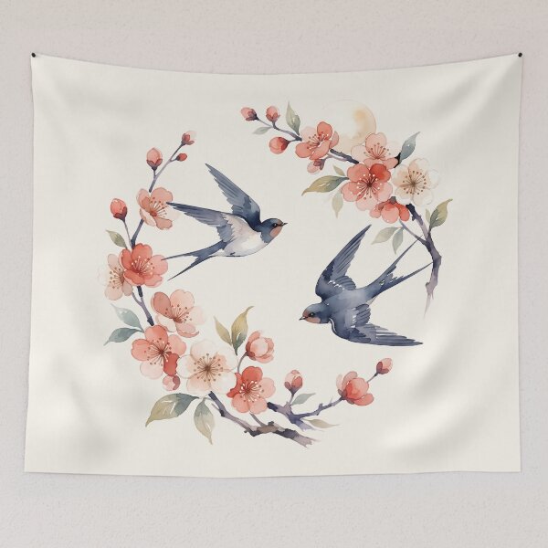 Item preview, Swallows Blossoms Watercolor Floral Wreath designed and sold by MythicCotton.