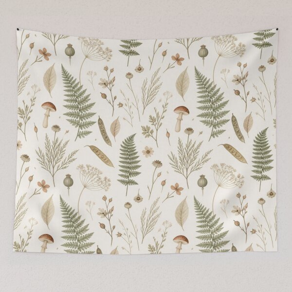Item preview, Vintage Mushroom and Fern Pattern Woodland Cottagecore Botanical designed and sold by QCena.