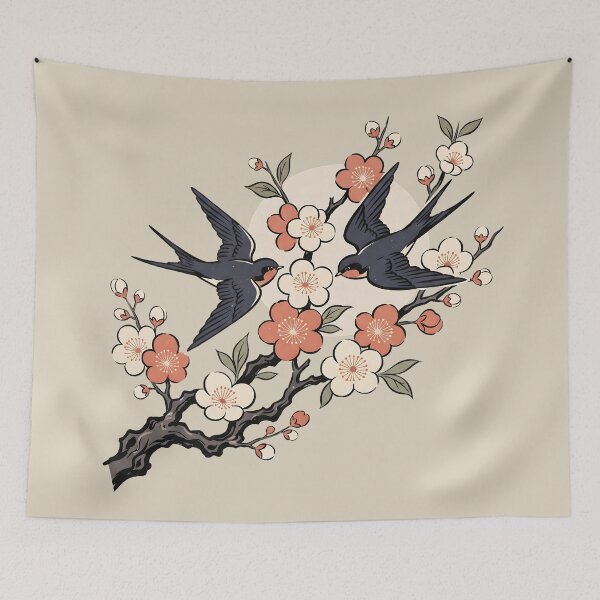 Item preview, Swallows Blossoms Vintage Moon Flight designed and sold by MythicCotton.
