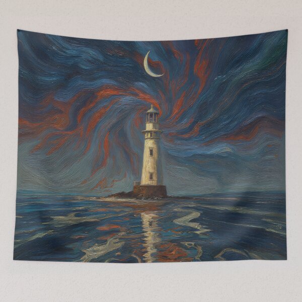 Item preview, Surreal Moonlit Lighthouse – Oil Texture Dreamscape designed and sold by zoliartdesign.