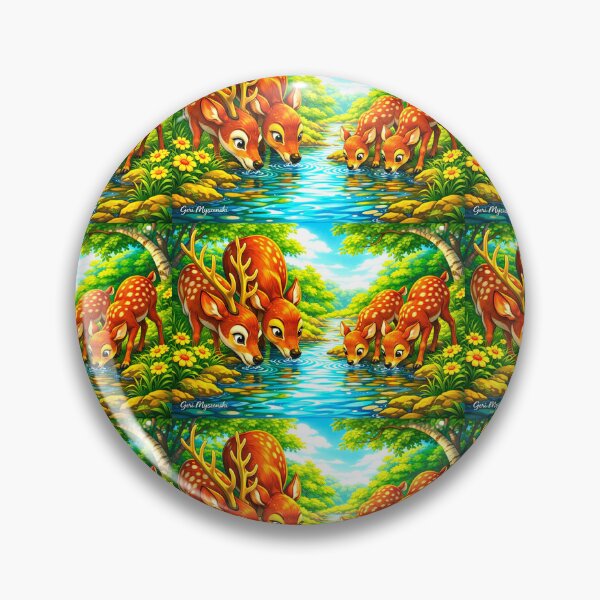 Item preview, Peaceful Deer Family by the River – Whimsical Forest Cartoon Art designed and sold by The Art Queen Of Michigan .