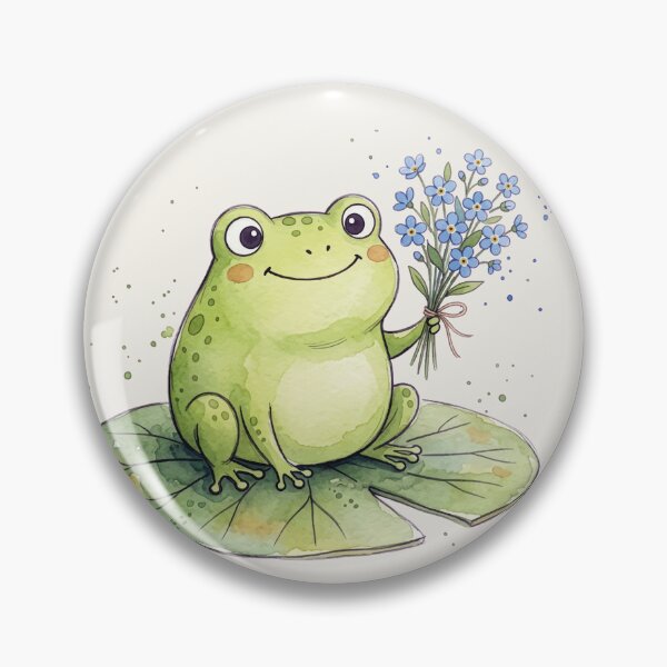 Item preview, Cute Watercolor Frog holding Blue Forget Me Not Flowers designed and sold by chriswo-design.