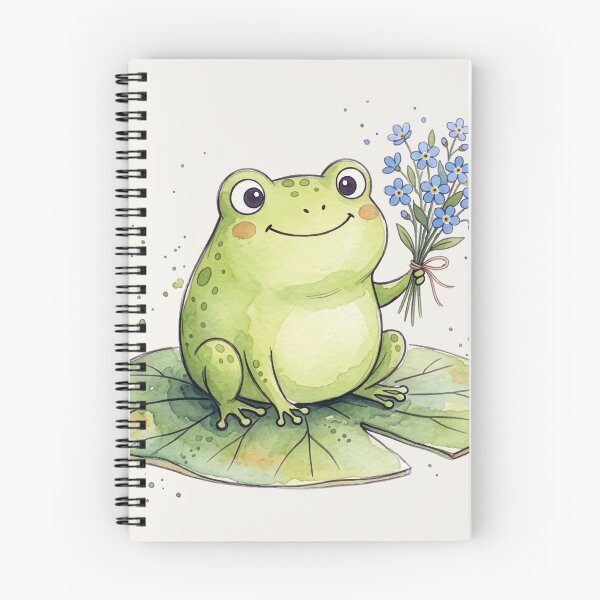 Item preview, Cute Watercolor Frog holding Blue Forget Me Not Flowers designed and sold by chriswo-design.