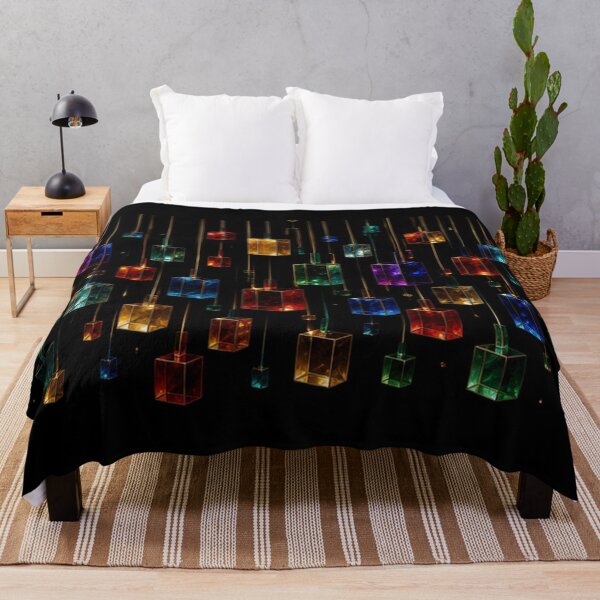 Item preview, Futuristic 3 D Suspended Cubes Blue and Purple Geometric Art designed and sold by PrintGo26.