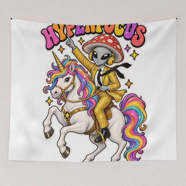 Item preview, Hyperfocus Alien Riding a Unicorn – Retro Neurodivergent Art designed and sold by Manifestor92.