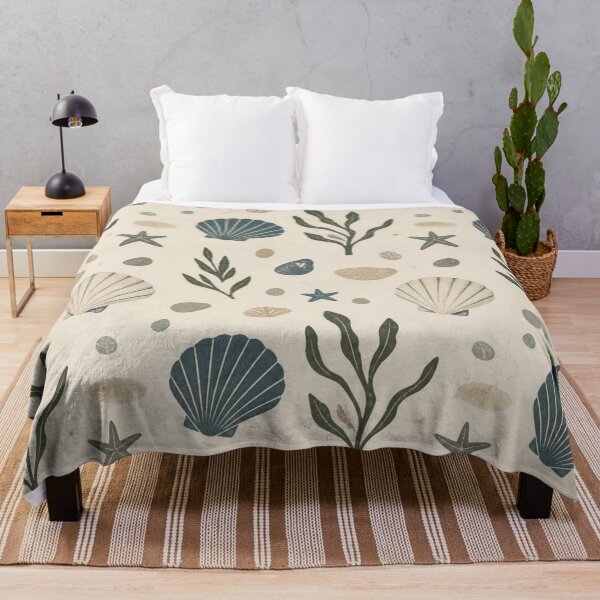 Item preview, Vintage Coastal Seashells and Seaweed Pattern Minimalist Ocean Decor designed and sold by QCena.