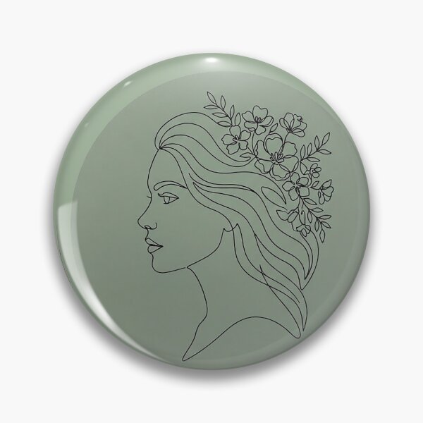 Item preview, Woman Face Line Art Sticker | Sage Green Floral Line Drawing Minimalist Feminine Botanical Wall Art designed and sold by cannsuh.