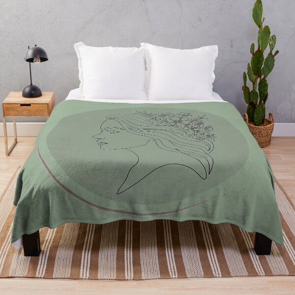 Item preview, Woman Face Line Art Sticker | Sage Green Floral Line Drawing Minimalist Feminine Botanical Wall Art designed and sold by cannsuh.