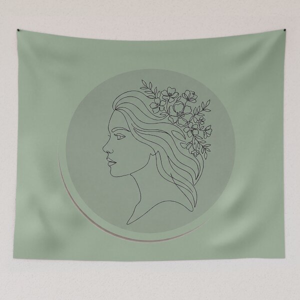 Item preview, Woman Face Line Art Sticker | Sage Green Floral Line Drawing Minimalist Feminine Botanical Wall Art designed and sold by cannsuh.