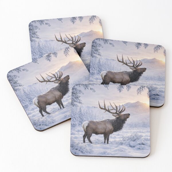 Item preview, Majestic Elk in Snowy Landscape Christmas Holiday Seasons Greetings designed and sold by Stephanie Laird.