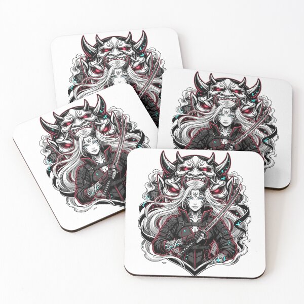 Item preview, Oni Hannya Mask Kunoichi – Japanese Demon Tattoo Girl Tokyo Streetwear Design designed and sold by Oni-Pixels.