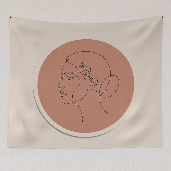 Item preview, Woman Face Line Art Sticker | Terracotta Minimalist One Line Drawing Feminine Flower Earring Aesthetic Art designed and sold by cannsuh.