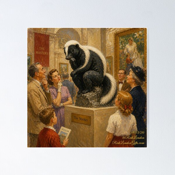 Item preview, The Stinker – Skunk Thinker Museum Parody Illustration designed and sold by Rick London Gifts.