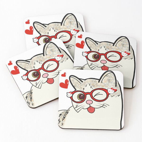 Item preview, Cute winking cat with red glasses designed and sold by Artiverse Studio.