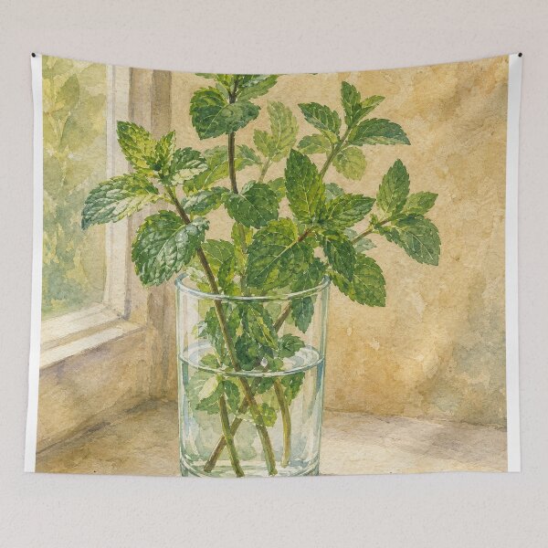 Item preview, Mint in a Water Glass Watercolour designed and sold by GoldenHourWalls.