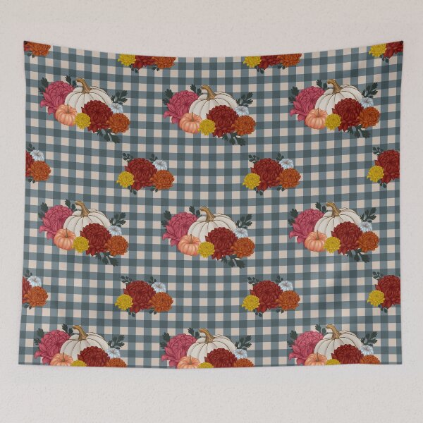 Item preview, Autumn Floral Pumpkins with Mums on Gingham designed and sold by AudrasPalette.