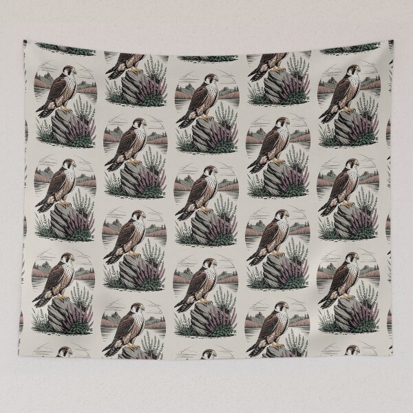 Item preview, Falcon on Rock Mountain Lake Wildlife Art designed and sold by NuvoraNest.