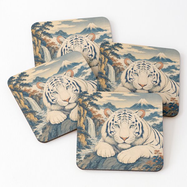 Item preview, White Tiger and Mount Fuji | Ukiyo-e Japanese Landscape Art designed and sold by ManJiangHong.